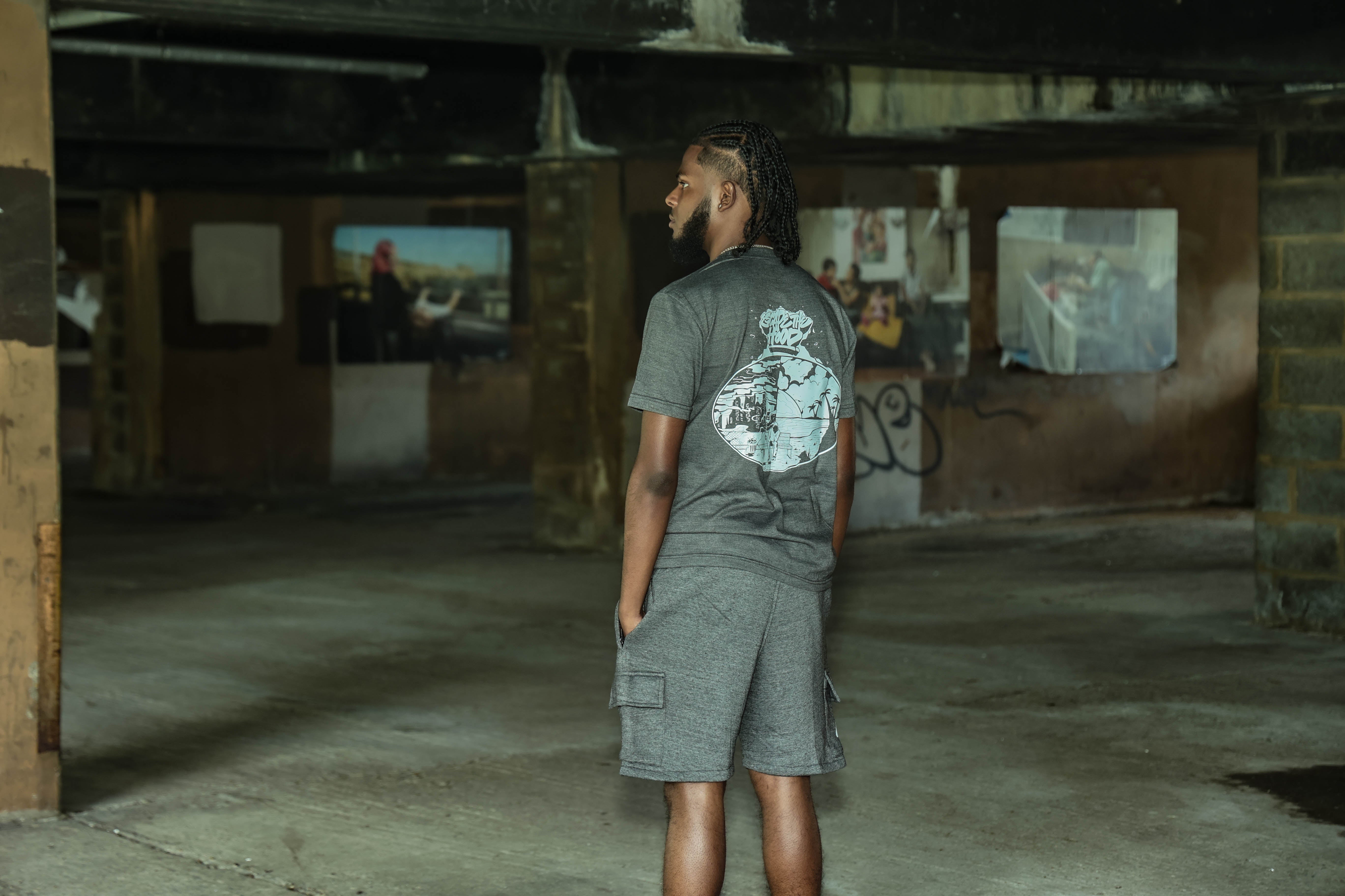 Dark Grey 'Deep Thoughts' Cargo Short Set