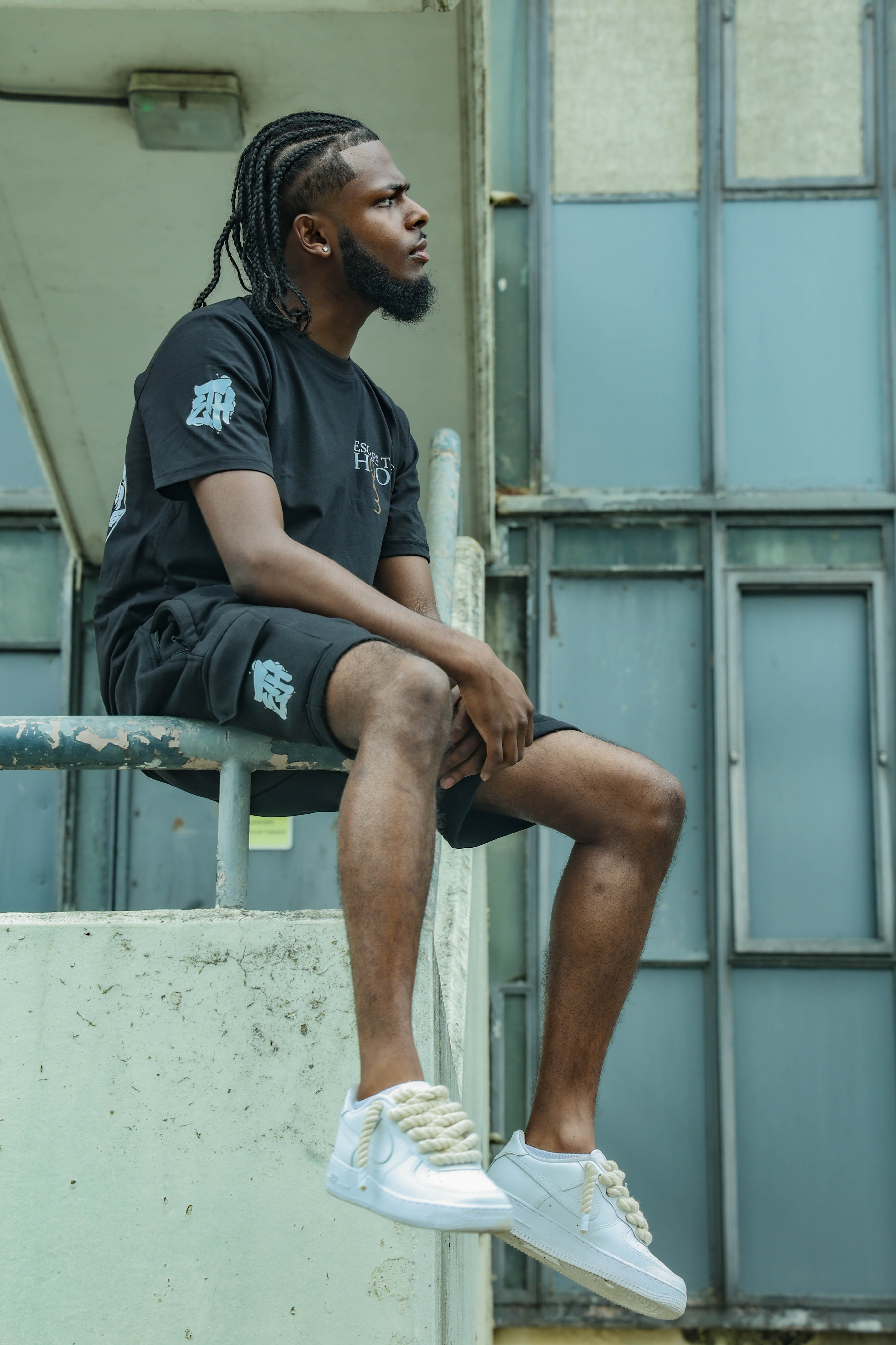 Black 'Deep Thoughts' Cargo Short Set