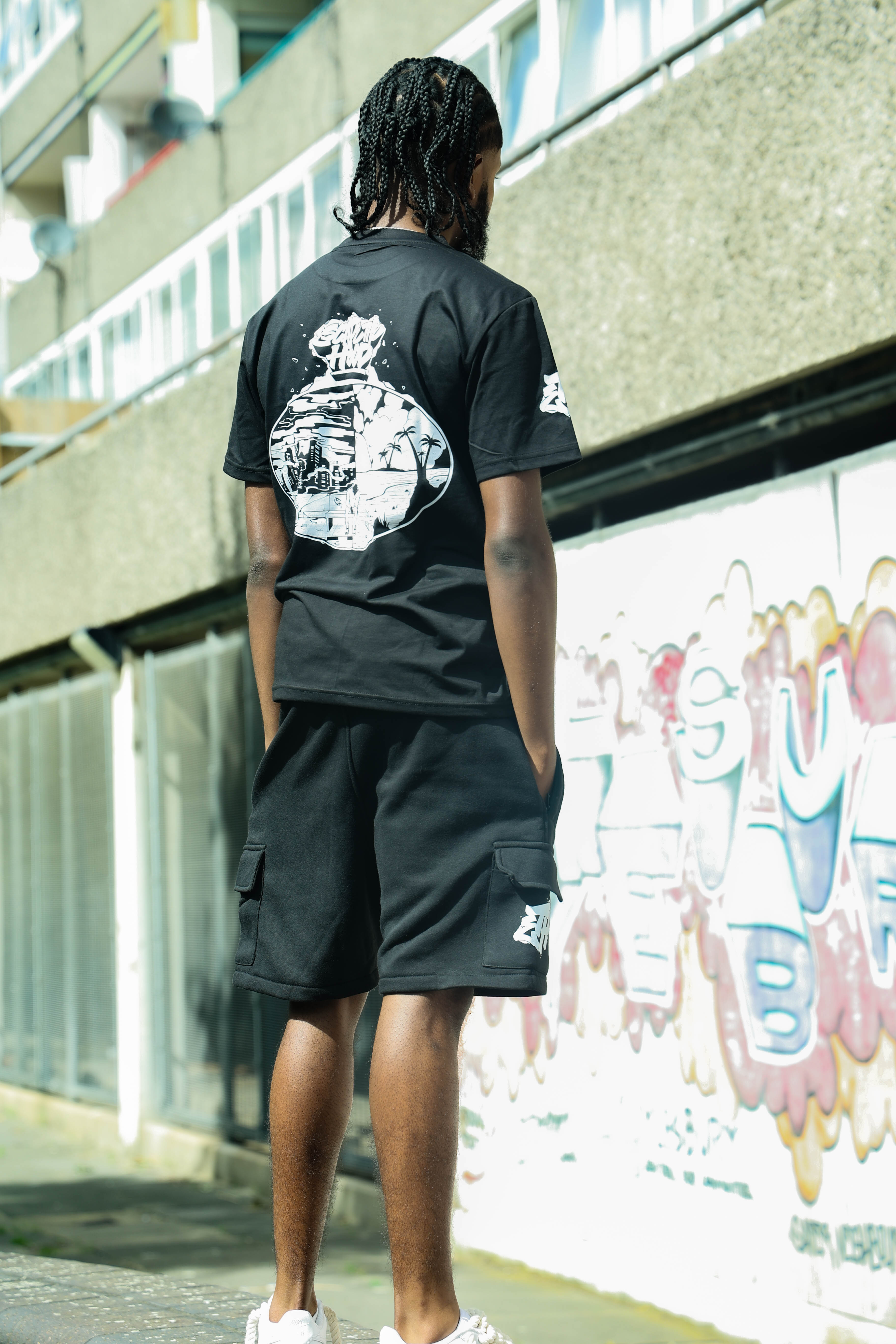 Black 'Deep Thoughts' Cargo Short Set